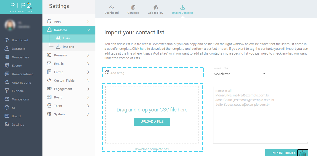 Como importar listas de contatos5