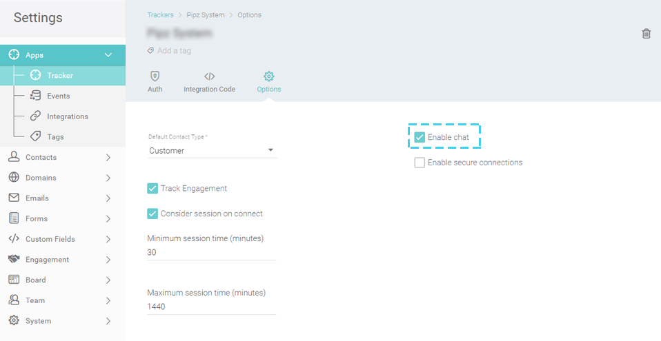 Configuração do conversation no tracker